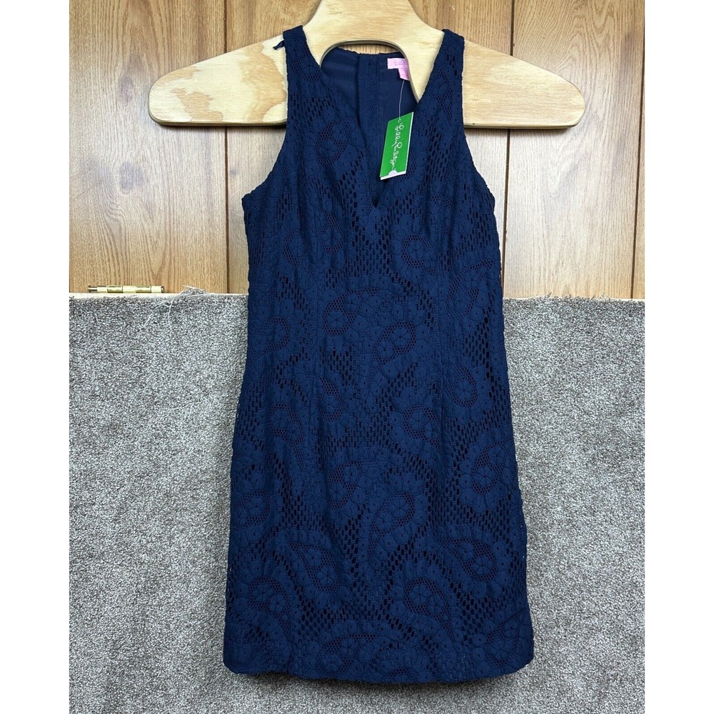 NWT Lilly Pulitzer Navy Augusta Eyelet‎ Lace Mini Shift Dress Size 4-MSRP $278